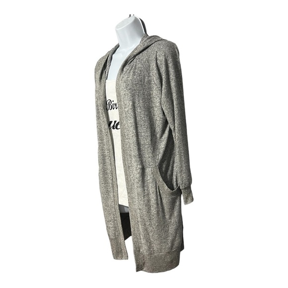 Silence + Noise Ribbed Hooded Cardigan Marled Gray Open Front Sweater XS - Picture 4 of 6
